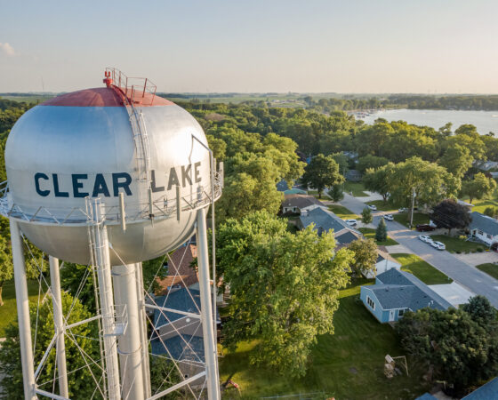 Drone photo of Clear Lake watertower